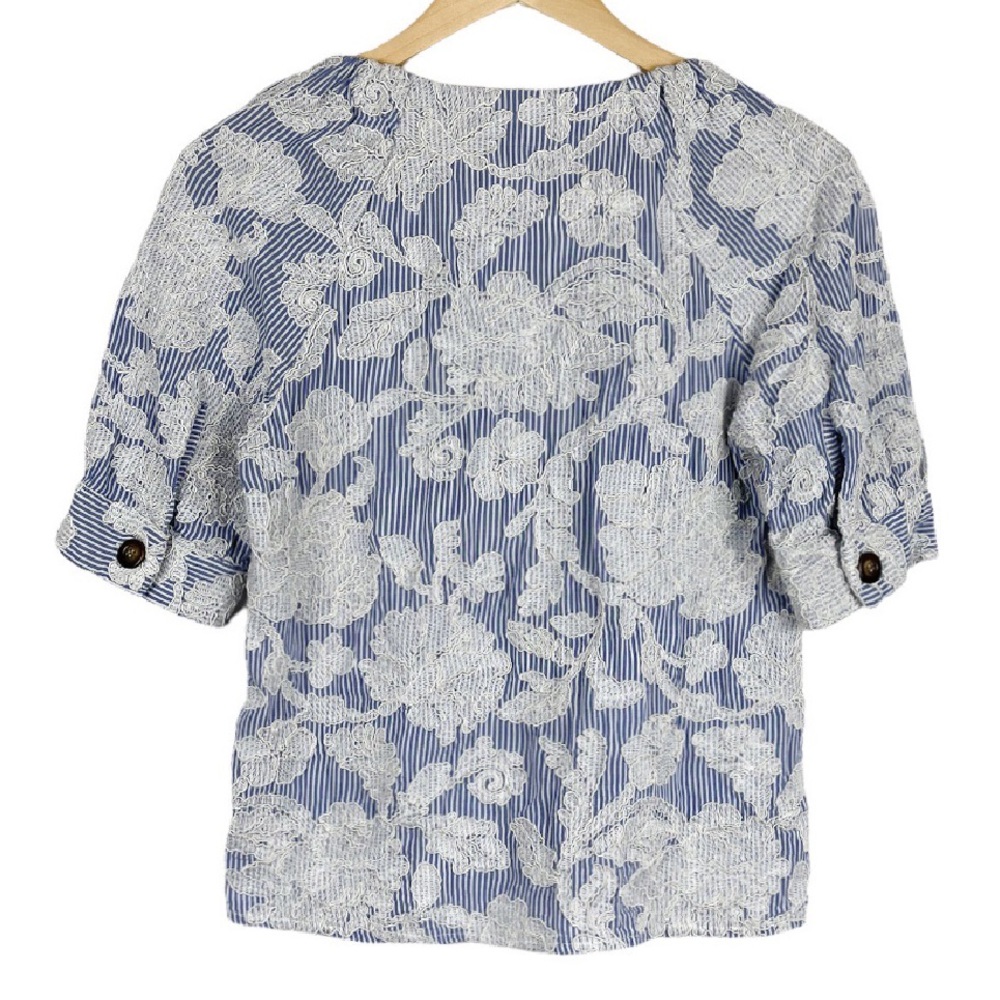 Waverly Grey Embroidered Striped Button Front Blouse Size Small - Picture 5 of 9